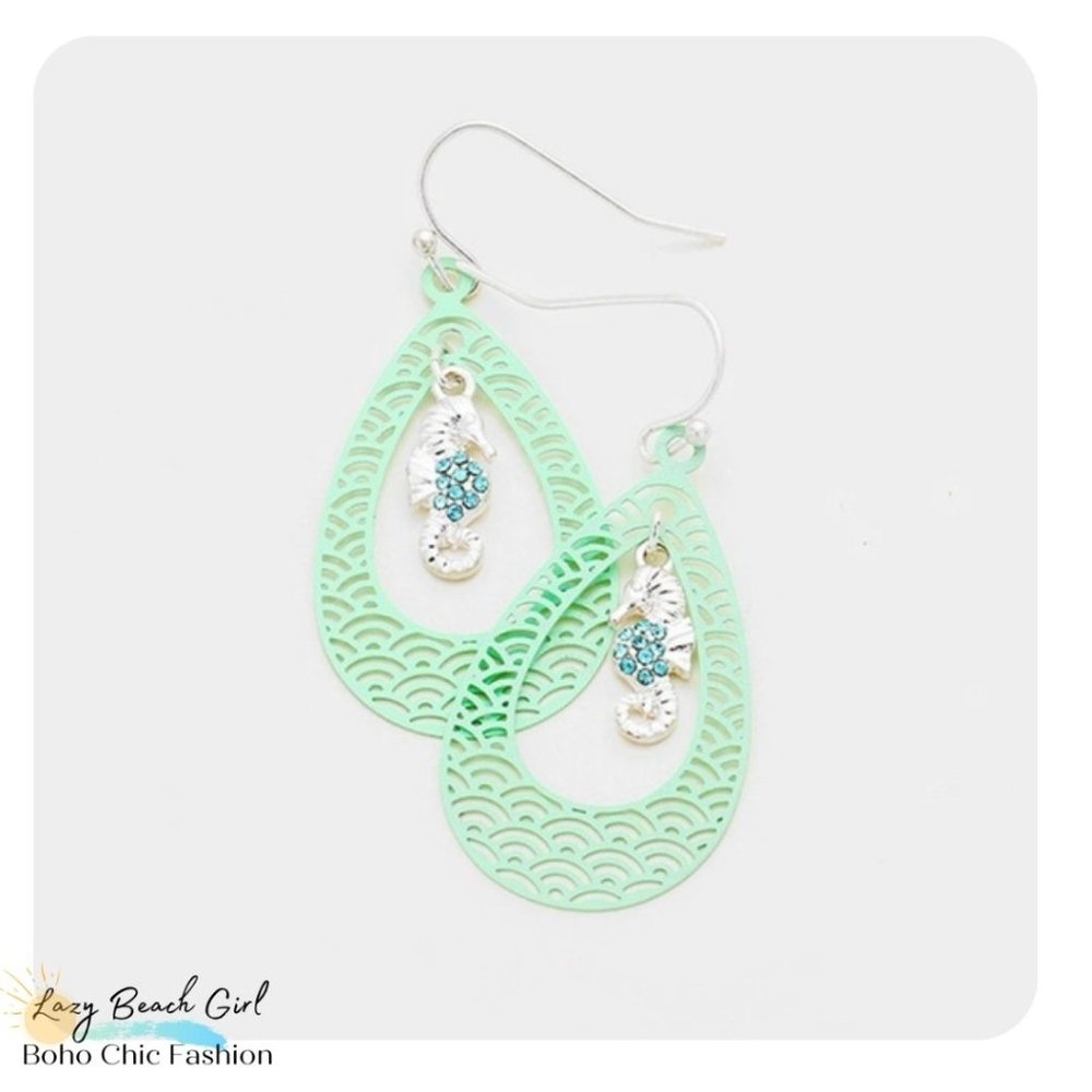 SEAHORSE TEARDROP DANGLE EARRINGS